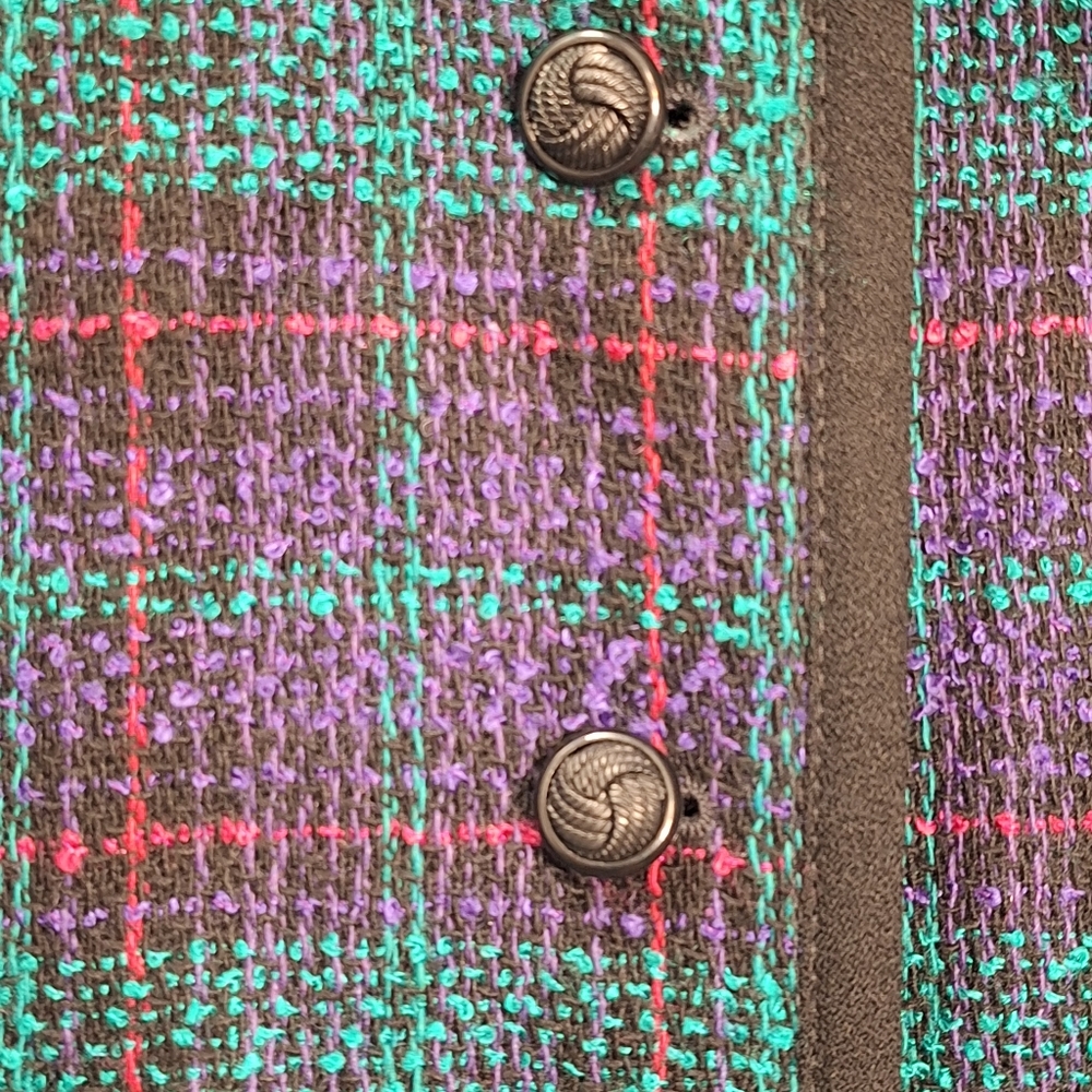 NWT Vintage 80s Jewel Tone Plaid Blazer Wool Blend Fitted USA Union Made Size 10 - Picture 8 of 15